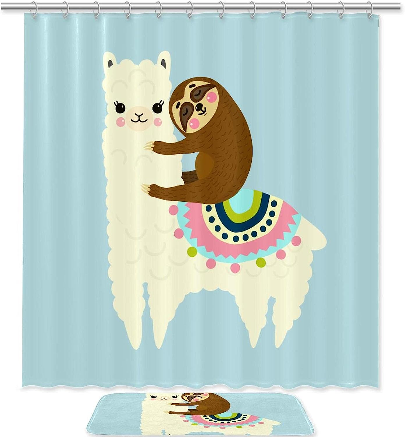 Alpaca And Sloth Waterproof Shower Curtain - Cute And Playful Bathroom Decorr