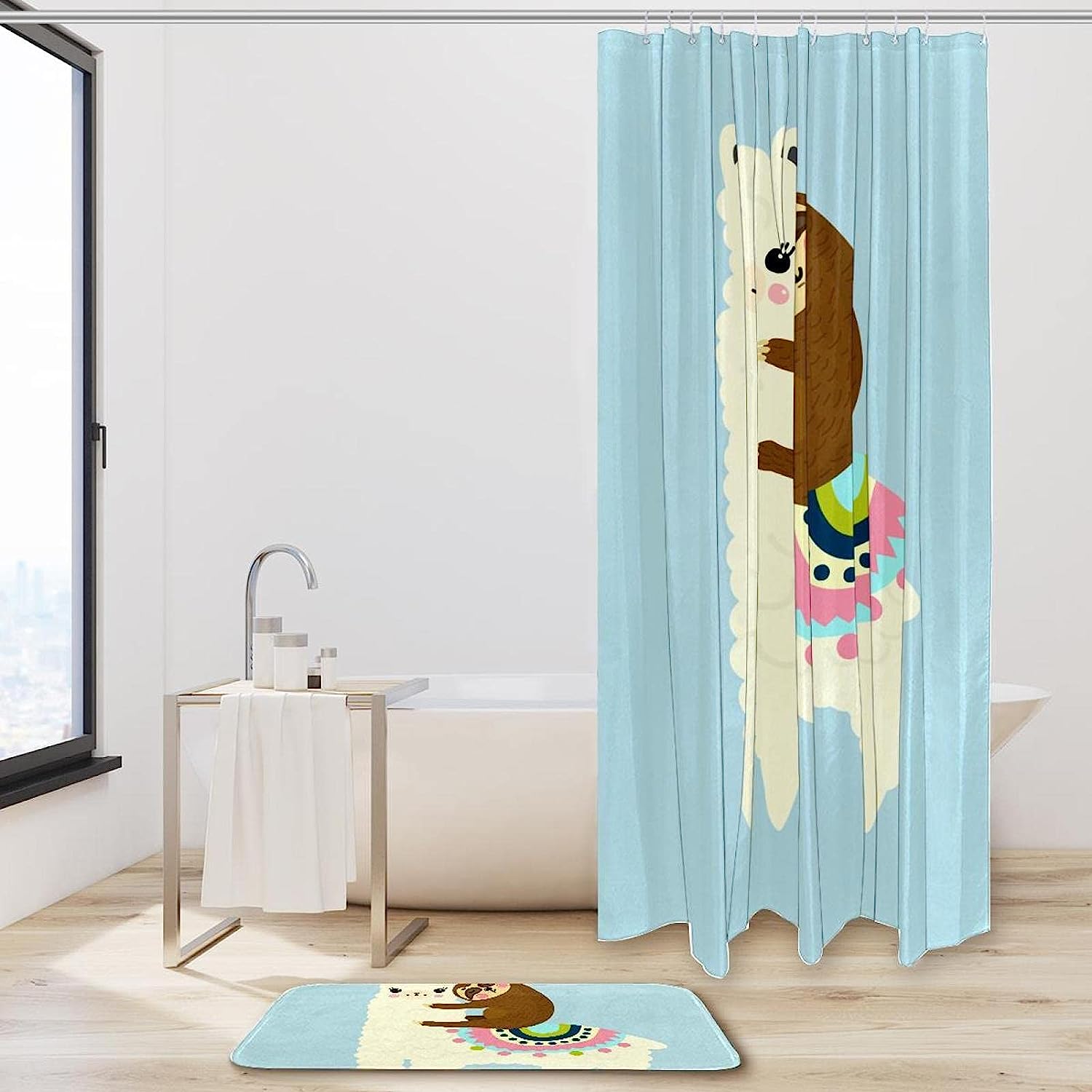 Alpaca And Sloth Waterproof Shower Curtain - Cute And Playful Bathroom Decorr - Image 2