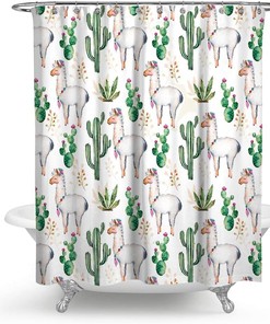 Alpaca Animals And Tropical Succulent Plants Cactus Shower Curtain