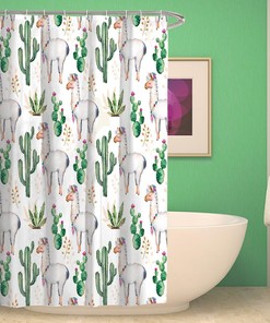 Alpaca Animals And Tropical Succulent Plants Cactus Shower Curtain