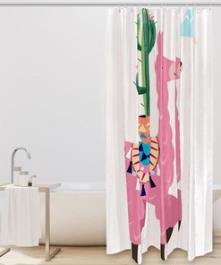 Alpaca Cactus Cartoon Llama Printed Shower Curtain for Bathroom, Showers Stall&Clawfoot Tub