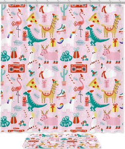 Alpaca Dinosaur Flamingo Pig Pink Shower Curtain - Fun And Whimsical Bathroom Decor