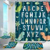 Alphabet Cartoon Dinosaur and Red Rose Valentine's Day Shower Curtain for Kid's Bathroom