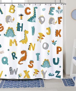 Alphabet Dinosaur Kids Bathroom Shower Curtain for Educational Learning