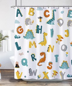Alphabet Dinosaur Kids Bathroom Shower Curtain for Educational Learning