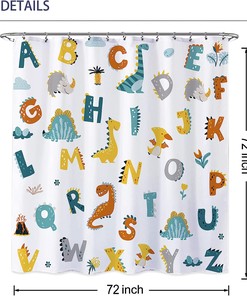 Alphabet Dinosaur Kids Bathroom Shower Curtain for Educational Learning