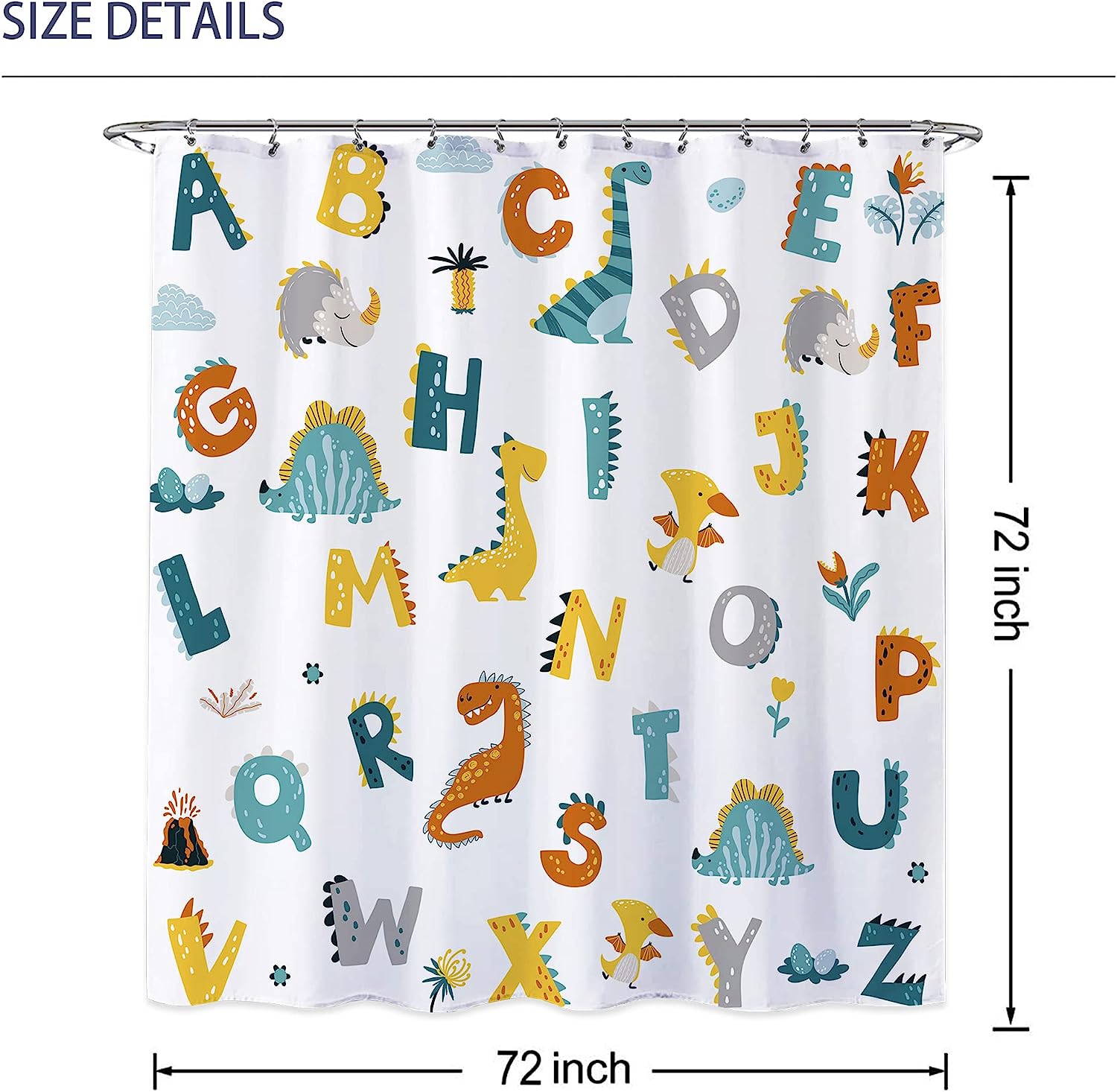 Alphabet Dinosaur Kids Bathroom Shower Curtain for Educational Learning