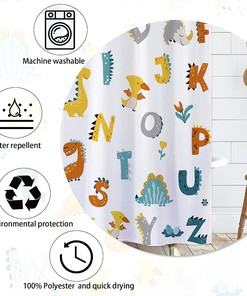 Alphabet Dinosaur Kids Bathroom Shower Curtain for Educational Learning