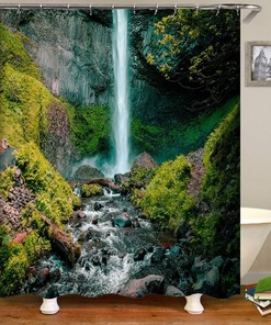 Alpine Waterfall Landscape Shower Curtain for Nature Bathroom Decor