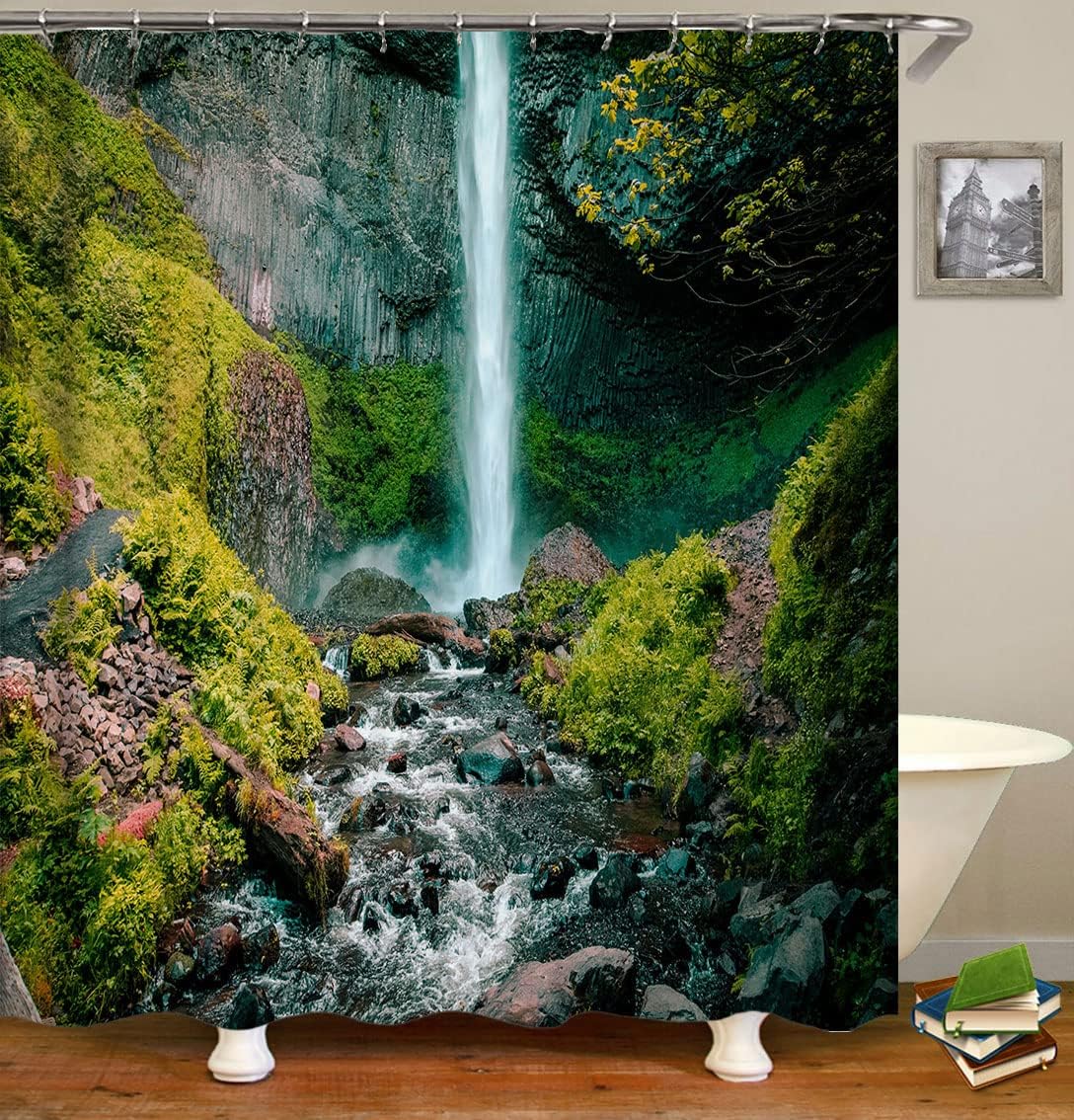 Alpine Waterfall Landscape Shower Curtain for Nature Bathroom Decor