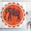 Amazing Elephant Shower Curtain With Asian Sketch Vibrant Print For Your Bathroom