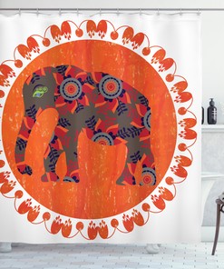 Amazing Elephant Shower Curtain With Asian Sketch Vibrant Print For Your Bathroom