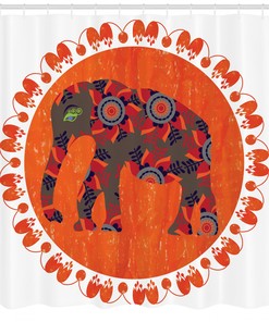 Amazing Elephant Shower Curtain With Asian Sketch Vibrant Print For Your Bathroom