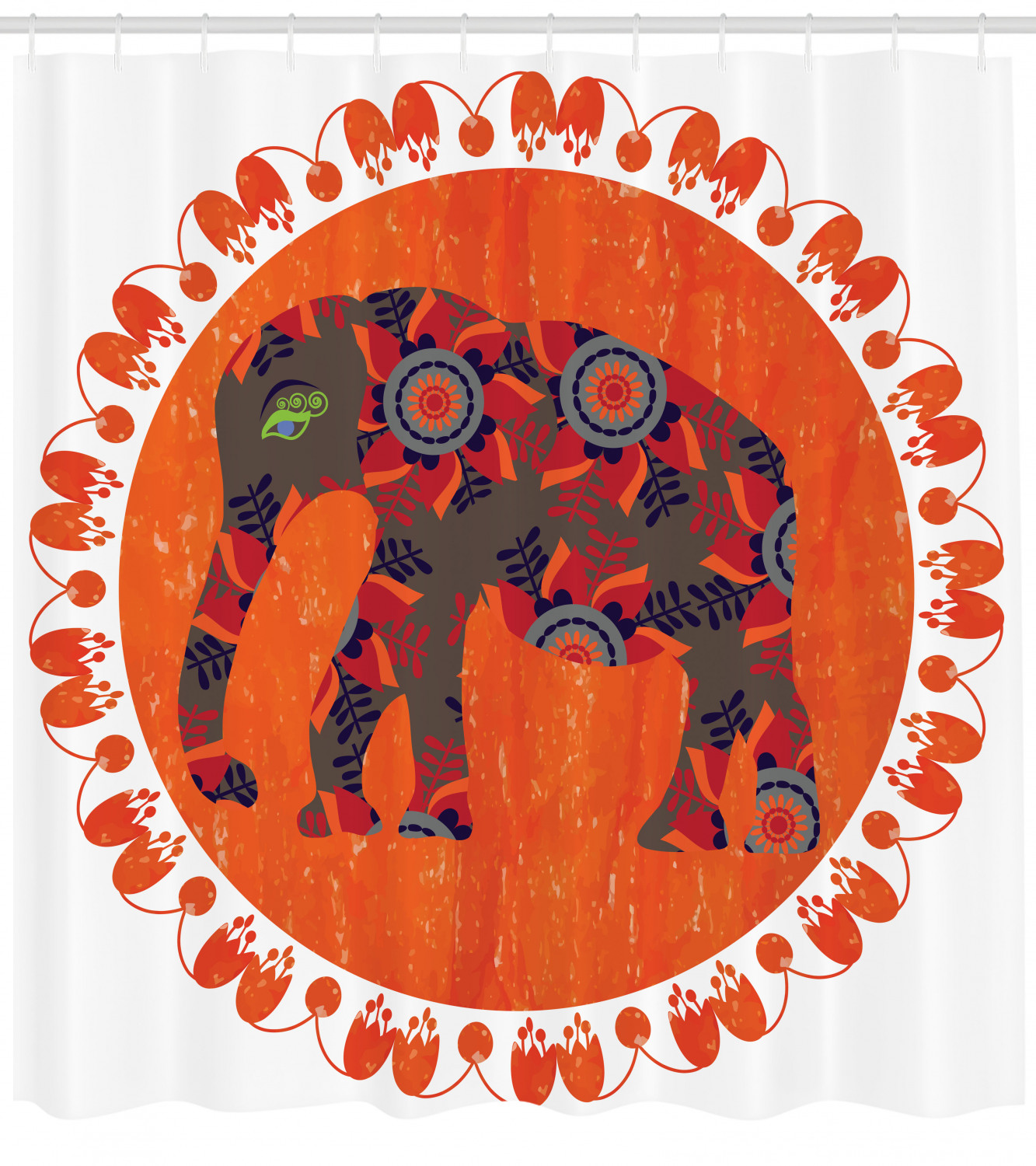 Amazing Elephant Shower Curtain With Asian Sketch Vibrant Print For Your Bathroom