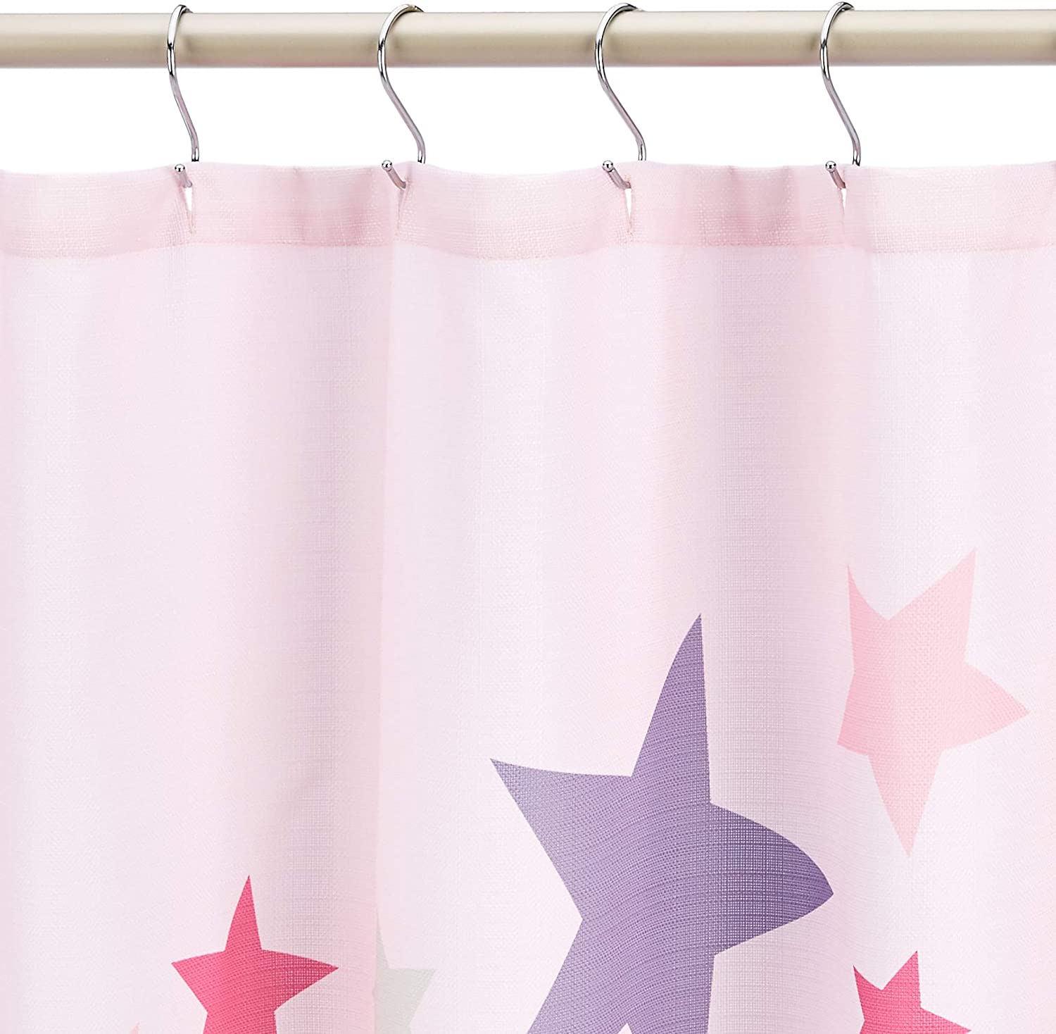 Amazon Basics Fun And Playful Pink Stars Printed Pattern Microfiber Bathroom Shower Curtain - Image 2