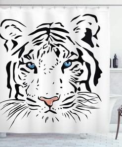 Ambesonne Albino Tiger Shower Curtain With Ocean Blue Eyes, White Black And Blue Bathroom Decor