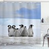Ambesonne Arctic Animals Shower Curtain With Young Penguins And Snow Pile Winter Sky Background Bathroom Decors