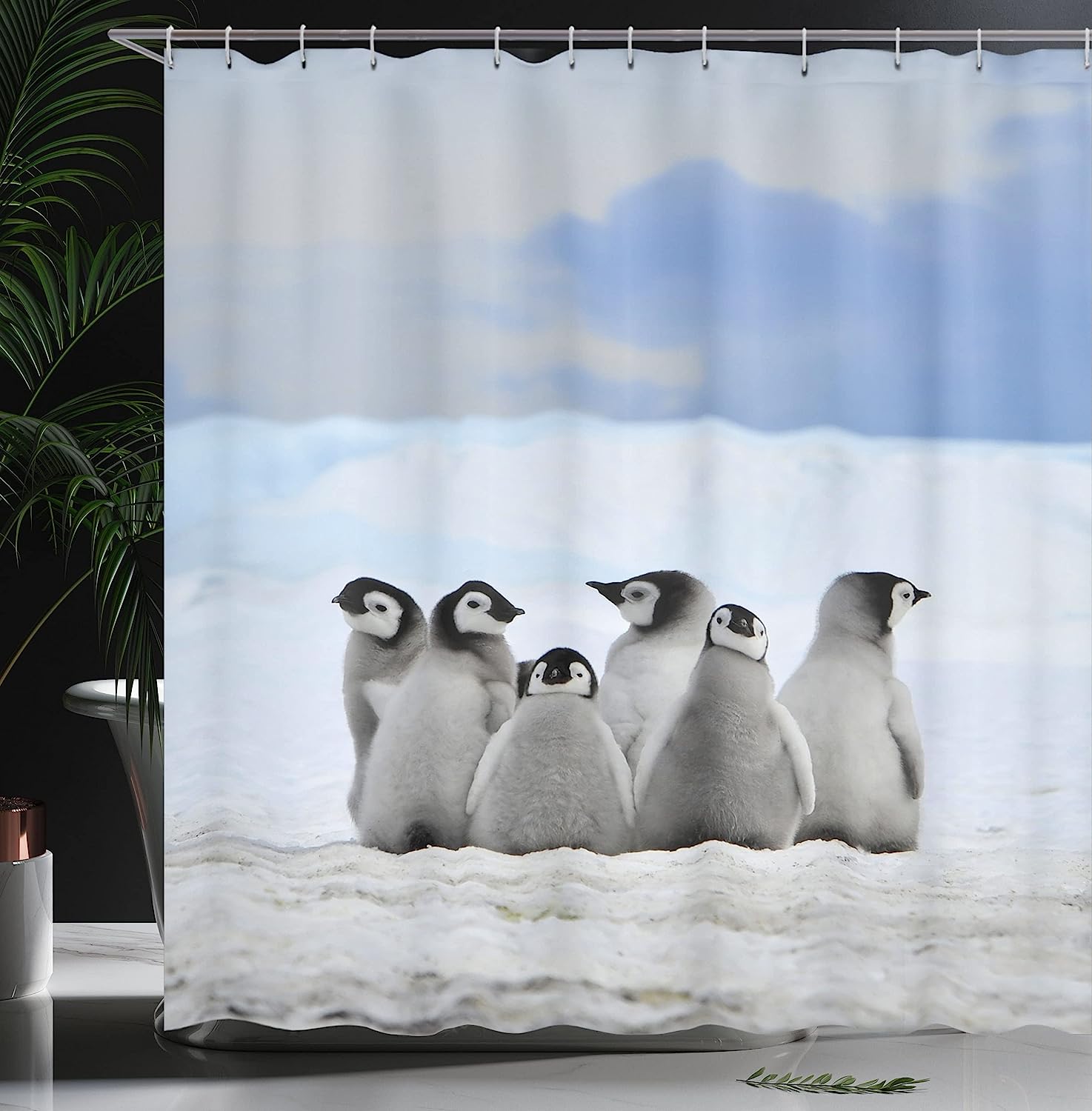 Ambesonne Arctic Animals Shower Curtain With Young Penguins And Snow Pile Winter Sky Background Bathroom Decors - Image 3