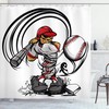 Ambesonne Baseball Cartoon Shower Curtain Style Player Hitting The Ball, Grey Red White Bathroom Decors