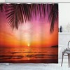 Ambesonne Coconut Palm Tree Leaf Shower Curtain With Sunset Above Sea Scenery Picture, Pink Orange Bathroom Decors