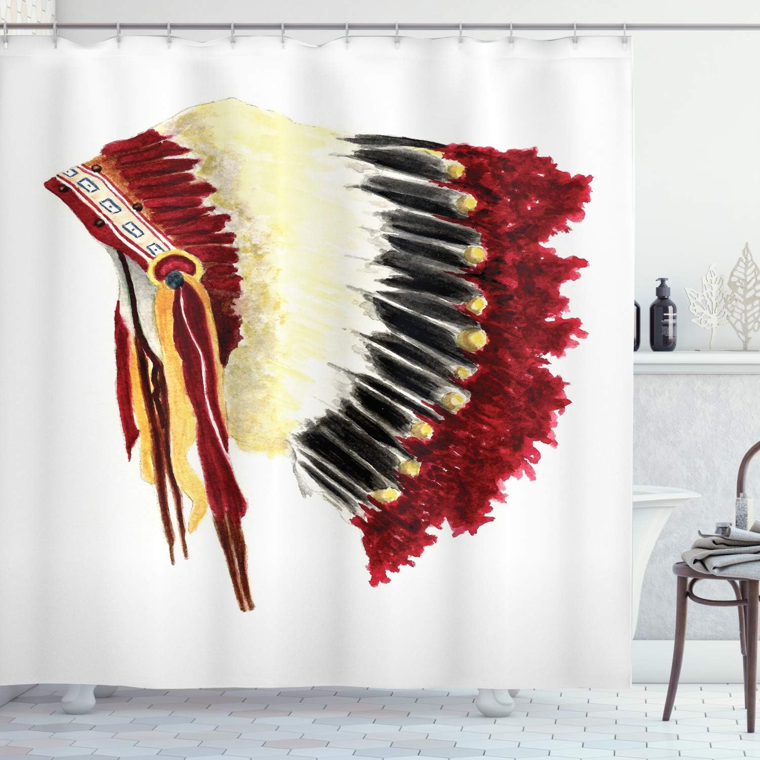 Ambesonne Eagle Feather Headdress Shower Curtain With Symbolic Native Life Style, White Black Bathroom Decors