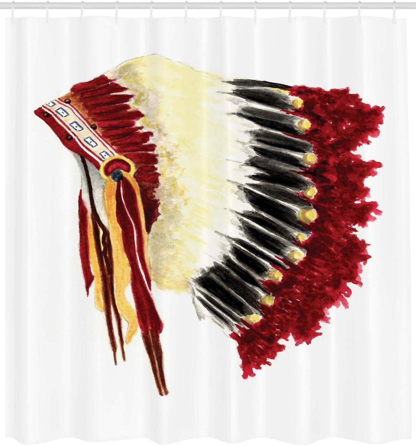 Ambesonne Eagle Feather Headdress Shower Curtain With Symbolic Native Life Style, White Black Bathroom Decors - Image 2
