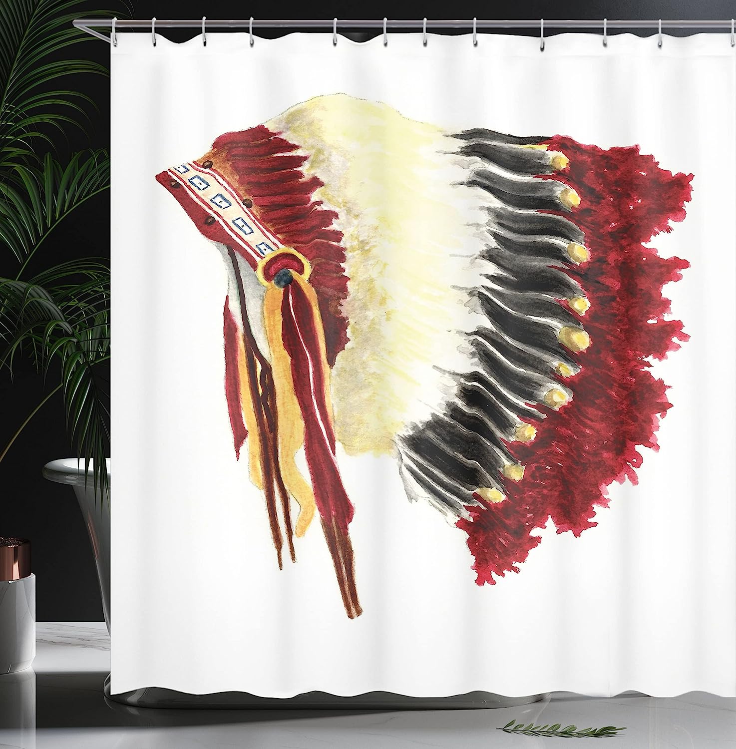Ambesonne Eagle Feather Headdress Shower Curtain With Symbolic Native Life Style, White Black Bathroom Decors - Image 3