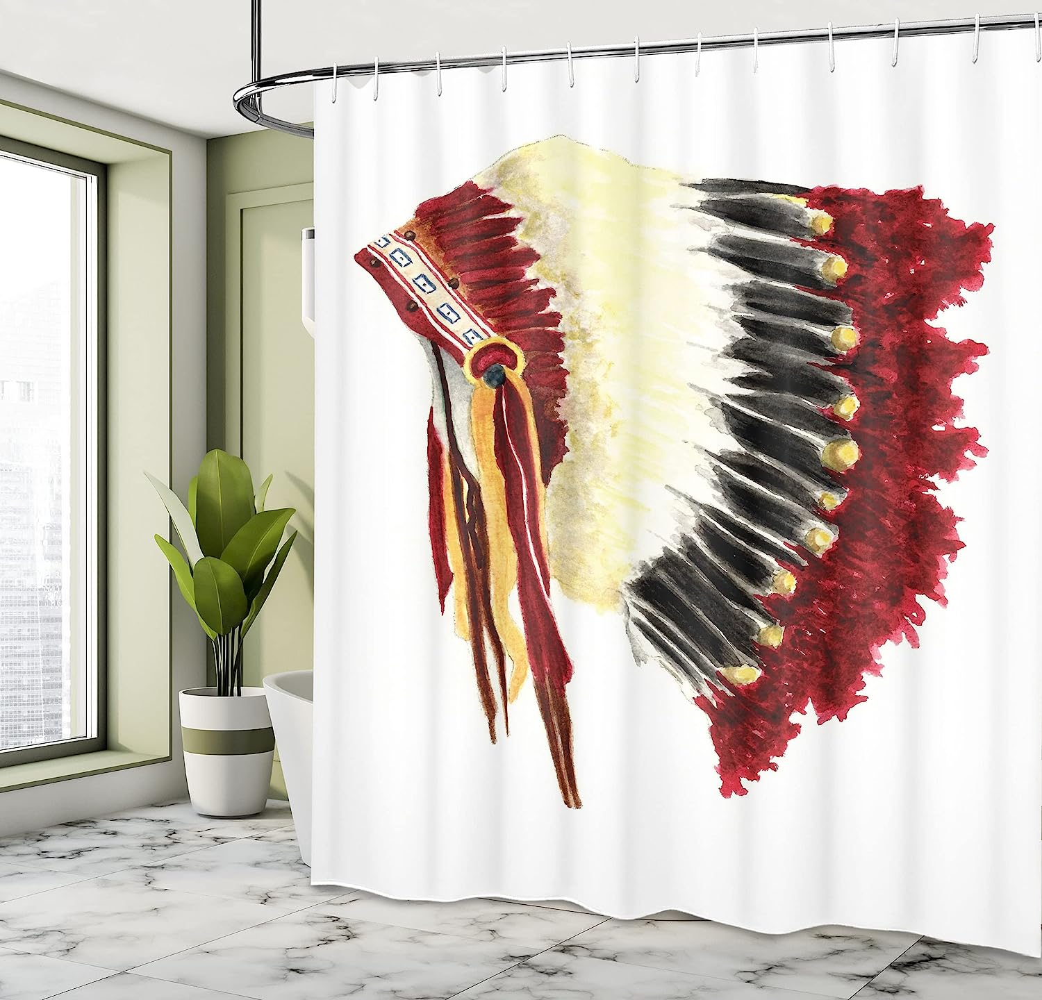 Ambesonne Eagle Feather Headdress Shower Curtain With Symbolic Native Life Style, White Black Bathroom Decors - Image 4