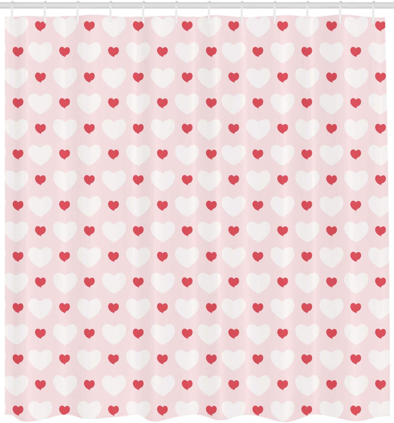 Ambesonne Feminine Love Shower Curtain With Small Big Hearts Love Antique Print, Cloth Fabric Bathroom Decors, Pale Pink - Image 2