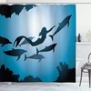 Ambesonne Mermaid And Dolphins Shower Curtain Underwater View Travel Diving Fin Sea Life, Blue Black Bathroom Decors