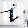 Ambesonne Modern Basketball Player Shower Curtain With Fractal Pattern Design, Black Pale Blue Bathroom Decor