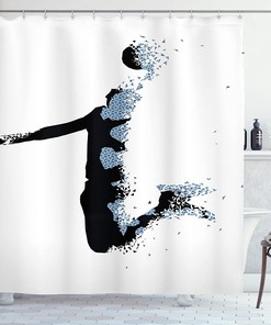 Ambesonne Modern Basketball Player Shower Curtain With Fractal Pattern Design, Black Pale Blue Bathroom Decor