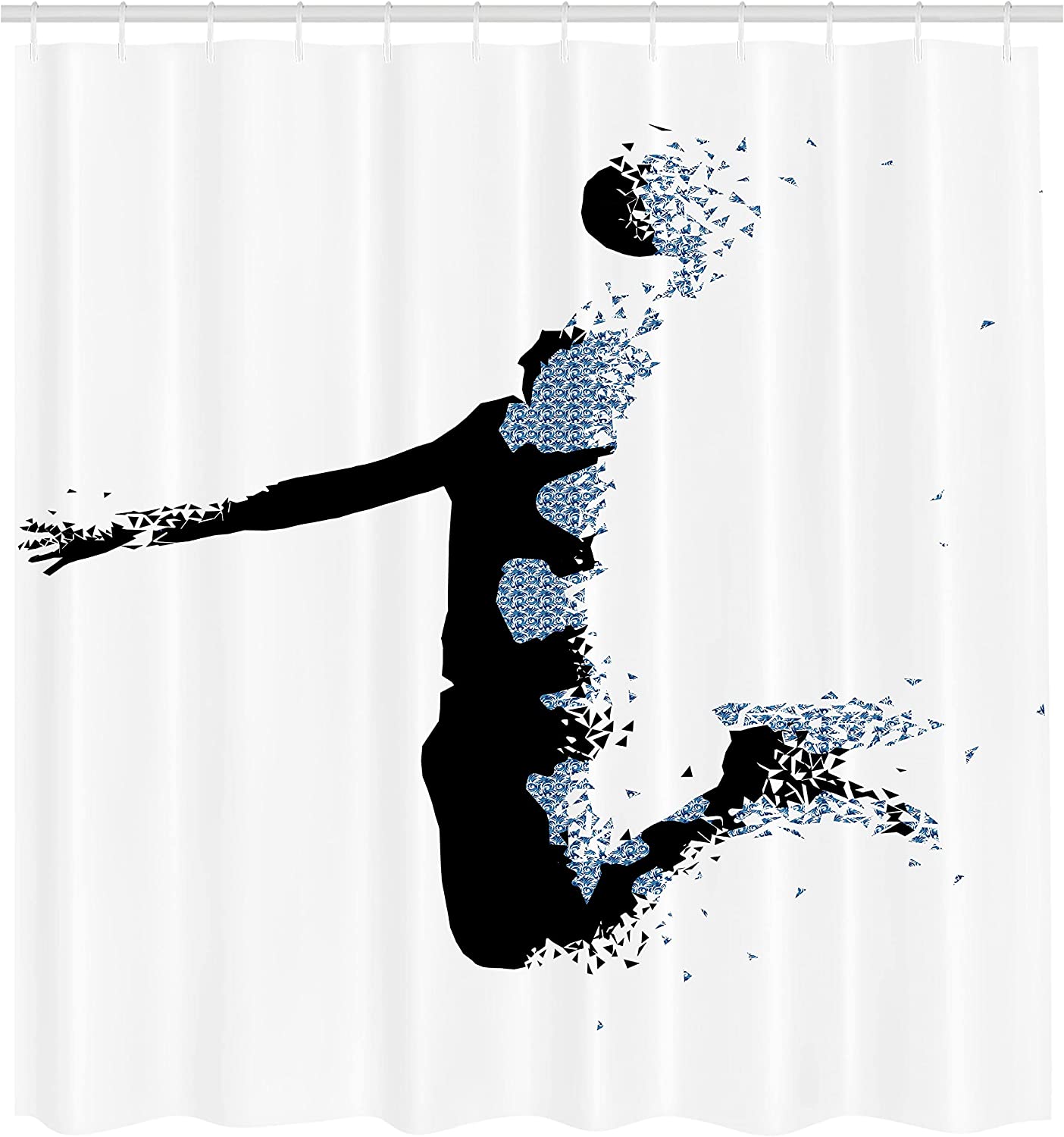 Ambesonne Modern Basketball Player Shower Curtain With Fractal Pattern Design, Black Pale Blue Bathroom Decor - Image 2