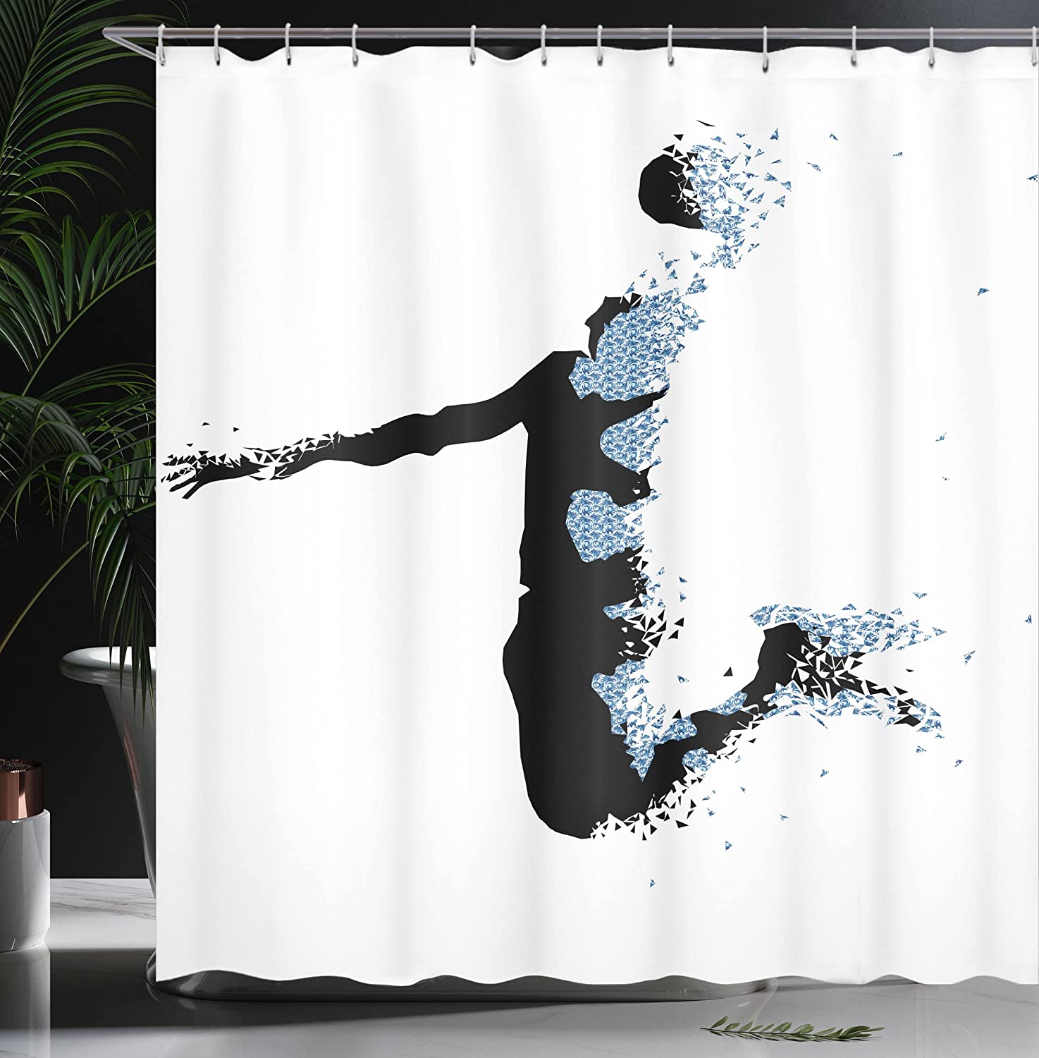 Ambesonne Modern Basketball Player Shower Curtain With Fractal Pattern Design, Black Pale Blue Bathroom Decor - Image 3