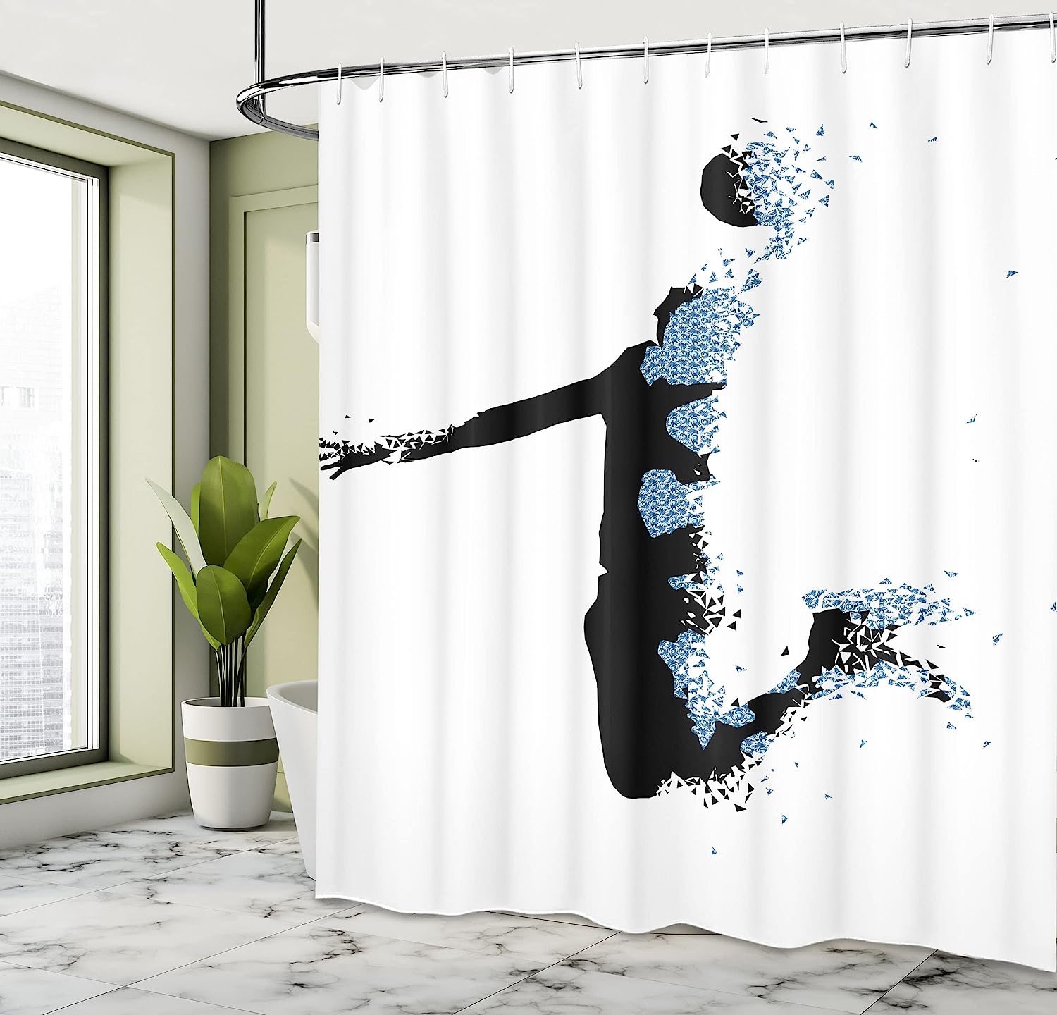 Ambesonne Modern Basketball Player Shower Curtain With Fractal Pattern Design, Black Pale Blue Bathroom Decor - Image 4