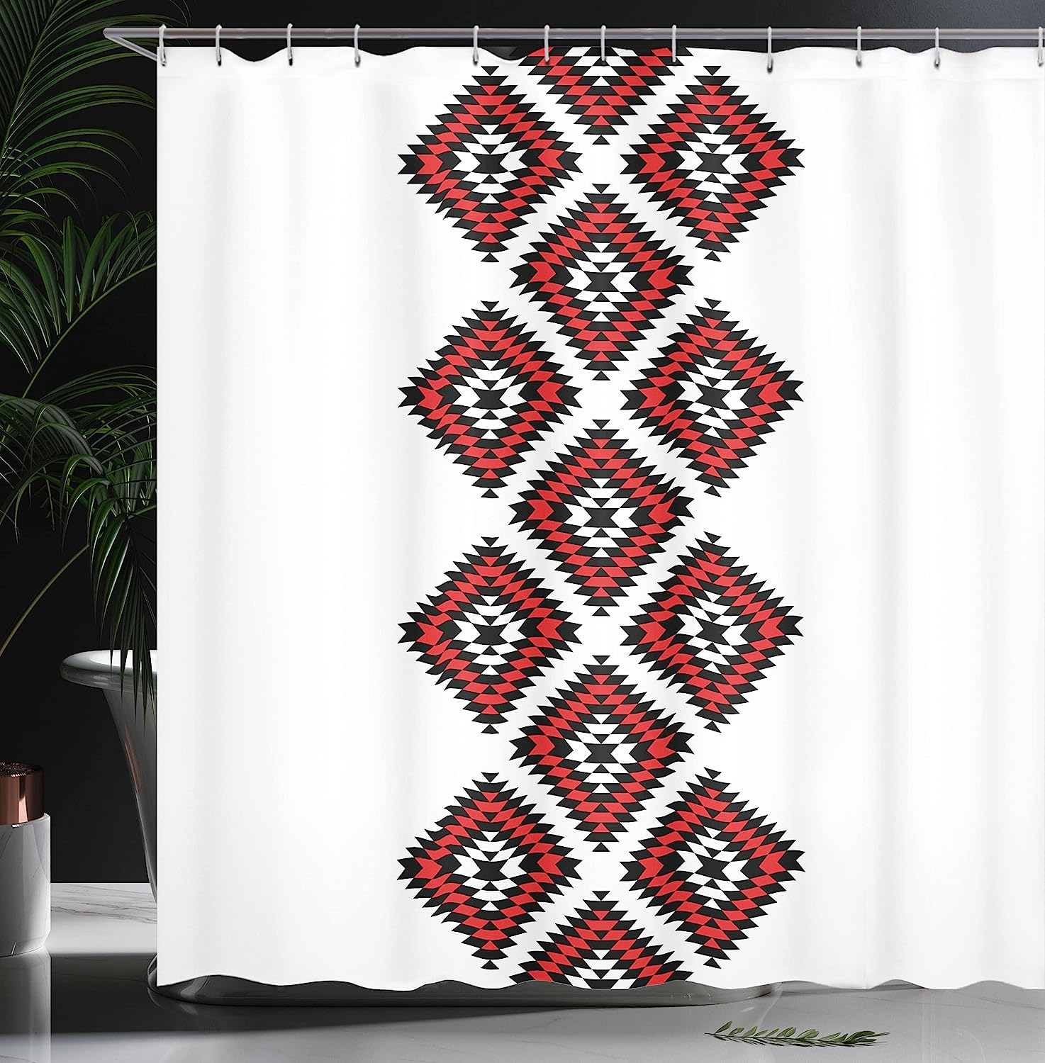 Ambesonne Native Design Shower Curtain With Zig Zag Aztec Motifs Ornaments Image, Vermilion And White Bathroom Decors - Image 3