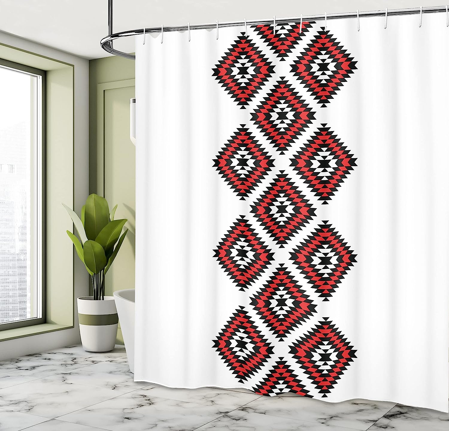 Ambesonne Native Design Shower Curtain With Zig Zag Aztec Motifs Ornaments Image, Vermilion And White Bathroom Decors - Image 4