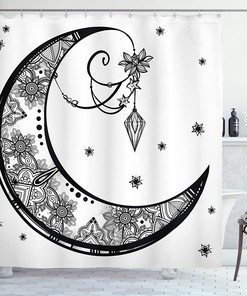 Ambesonne Paisley Floral Shower Curtain With Moon Crescent Gem Astrology Inspired Design Print
