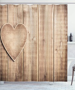 Ambesonne Rustic Heart Shower Curtain With Wooden Planks Background Lovers Corner Print, Tan Bathroom Decors