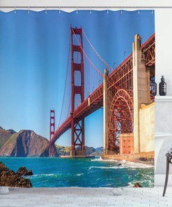 Ambesonne San Francisco Golden Gate Bridge Shower Curtain From Marshall Beach, California Usa Shore
