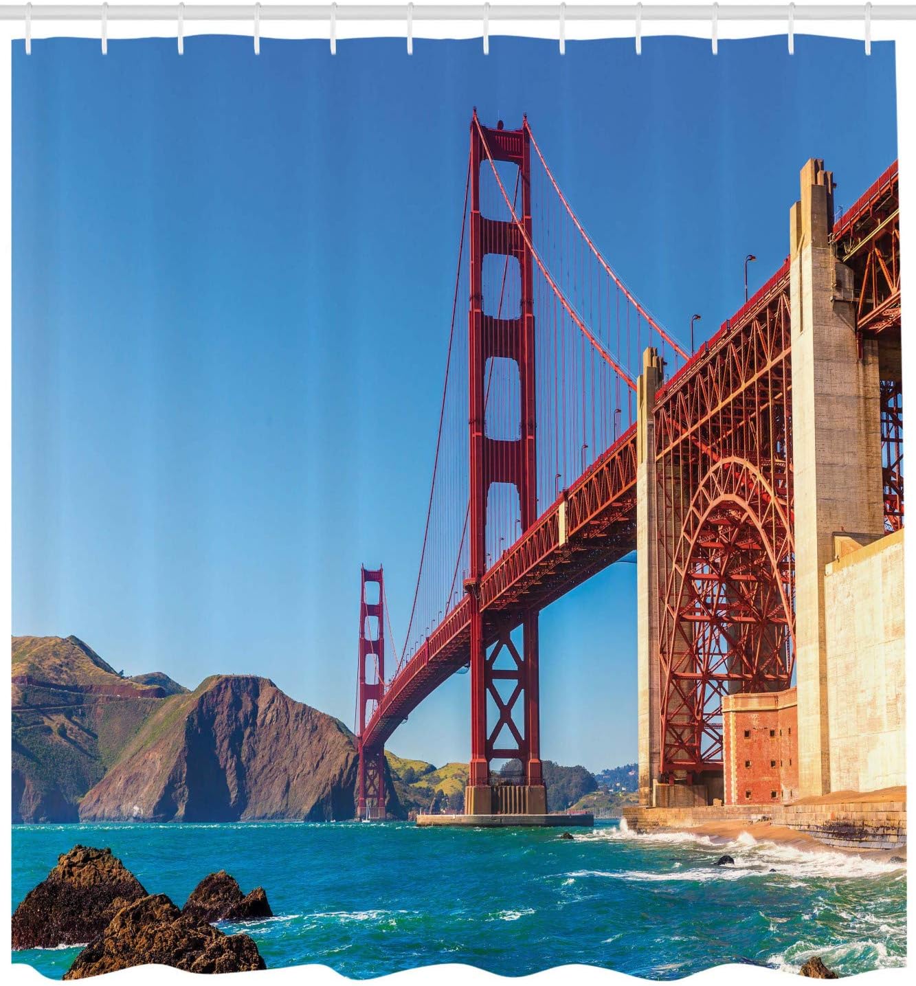 Ambesonne San Francisco Golden Gate Bridge Shower Curtain From Marshall Beach, California Usa Shore - Image 2