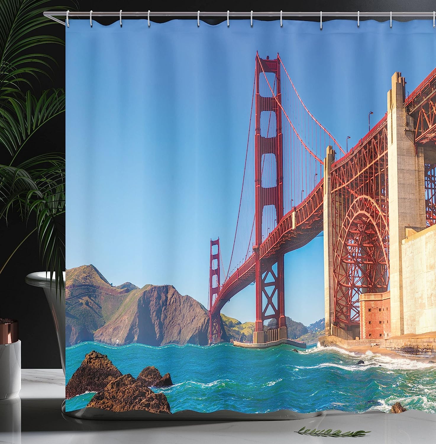 Ambesonne San Francisco Golden Gate Bridge Shower Curtain From Marshall Beach, California Usa Shore - Image 3