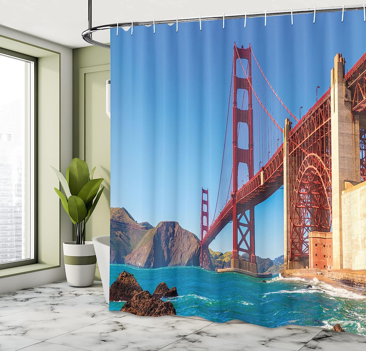Ambesonne San Francisco Golden Gate Bridge Shower Curtain From Marshall Beach, California Usa Shore - Image 4