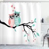 Ambesonne Teal And White Shower Curtain With Owl Couple Sitting On Tree Branch, Turquoise Coral Black Bathroom Decor