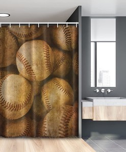 Ambesonne Vintage Baseball Stall Shower Curtain With American Sports Theme Retro Balls Artwork, Brown Bathroom Decors