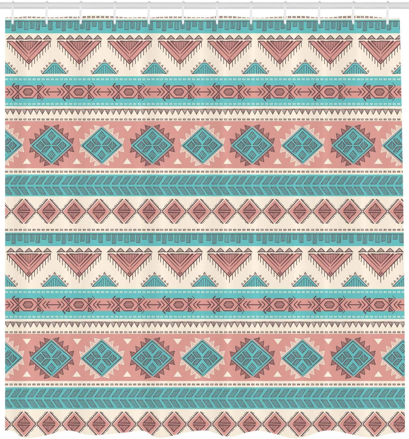 Ambesonne Vintage Native Design Shower Curtain With Geometric Triangles Print, Cream Aqua Peach Bathroom Decors - Image 2