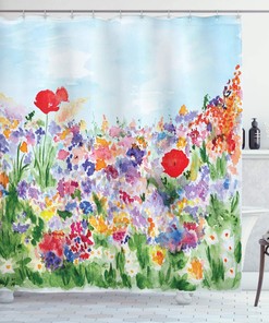 Ambesonne Watercolor Flower Shower Curtain With Floral Summer Garden Grass And Blooms Love Illustration