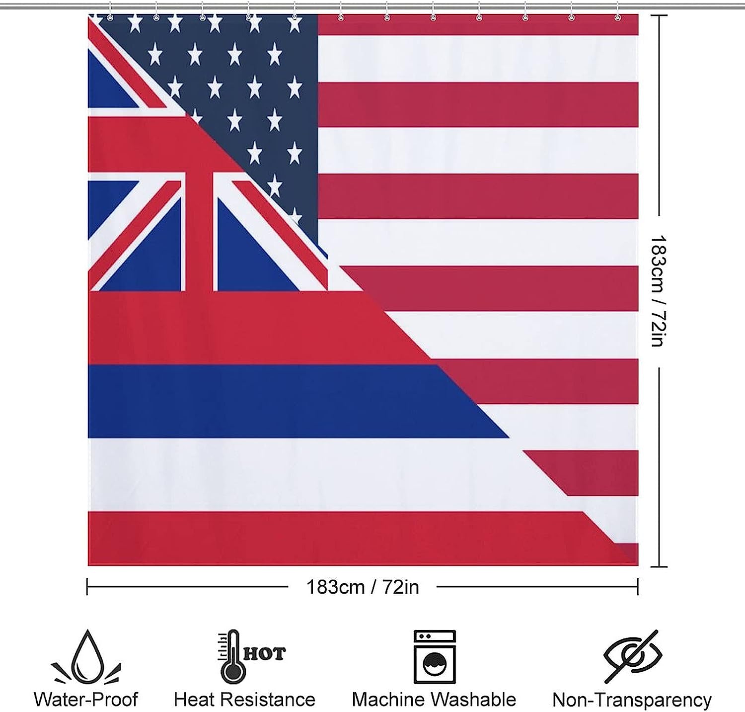 American And Hawaii State Flag Bath Shower Curtain For Bathroom Hotel Home Decor - Image 2