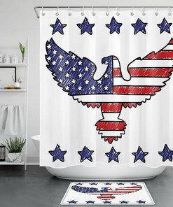 American Bald Eagle Blue Red Stars Stripe Bathroom Accessory Shower Curtain