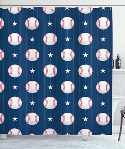 American Baseball Ball Pattern Stars Decor Sport Design Print Shower Curtain For Bathroom
